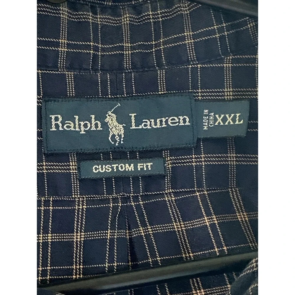Men's Ralph Lauren Cotton Button Down Custom Fit Shirt Navy Blue Size XXL